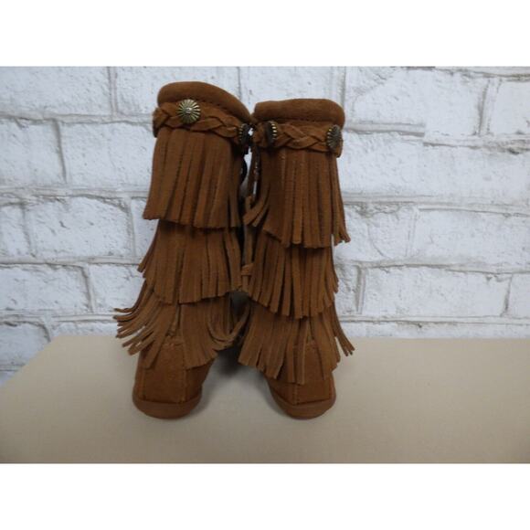 Minnetonka Dusty Brown Suede Leather Fringe Boots Girl's Size 7 NEW - Picture 5 of 8